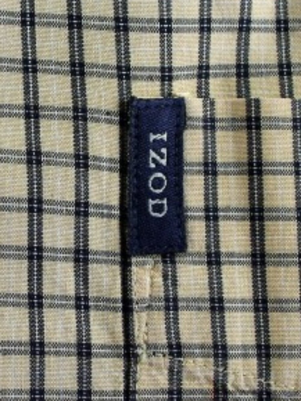 IZOD Cream & Navy Micro Tartan Plaid 100% Cotton Casual Shirt Button Down Collar - Picture 4 of 6